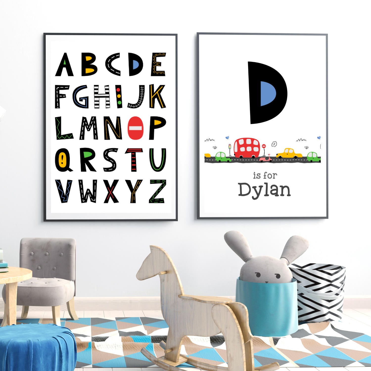 Kids Alphabet Poster + Personalized Name Art - Set of 2