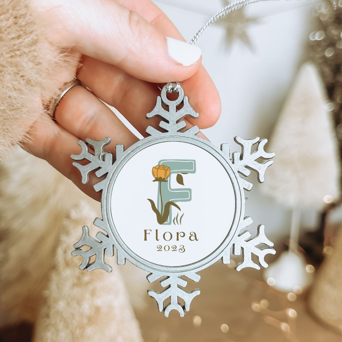 Personalised Pewter Snowflake Ornament | Wild Flower Letter