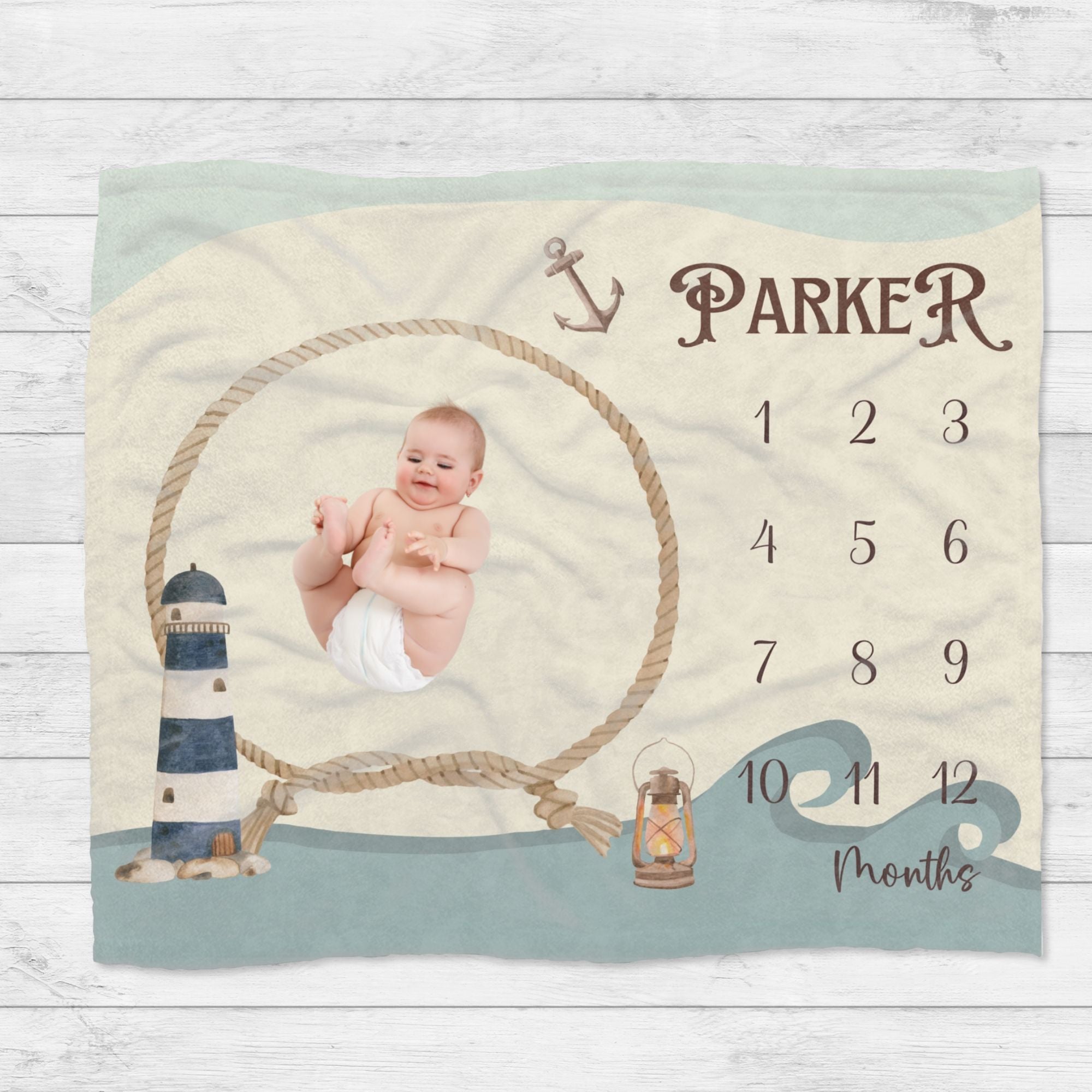 Personalised Nautical Rope Lighthouse Baby Millstone Blanket – Snug as ...