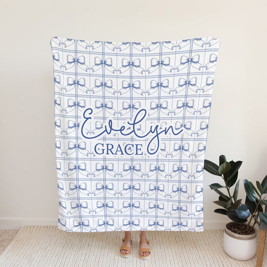 Personalised Blue Bow Baby Blanket