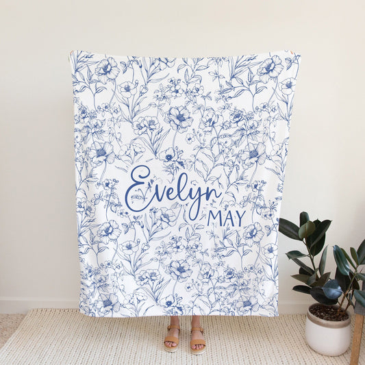 Personalised Blue Wildflower Blanket