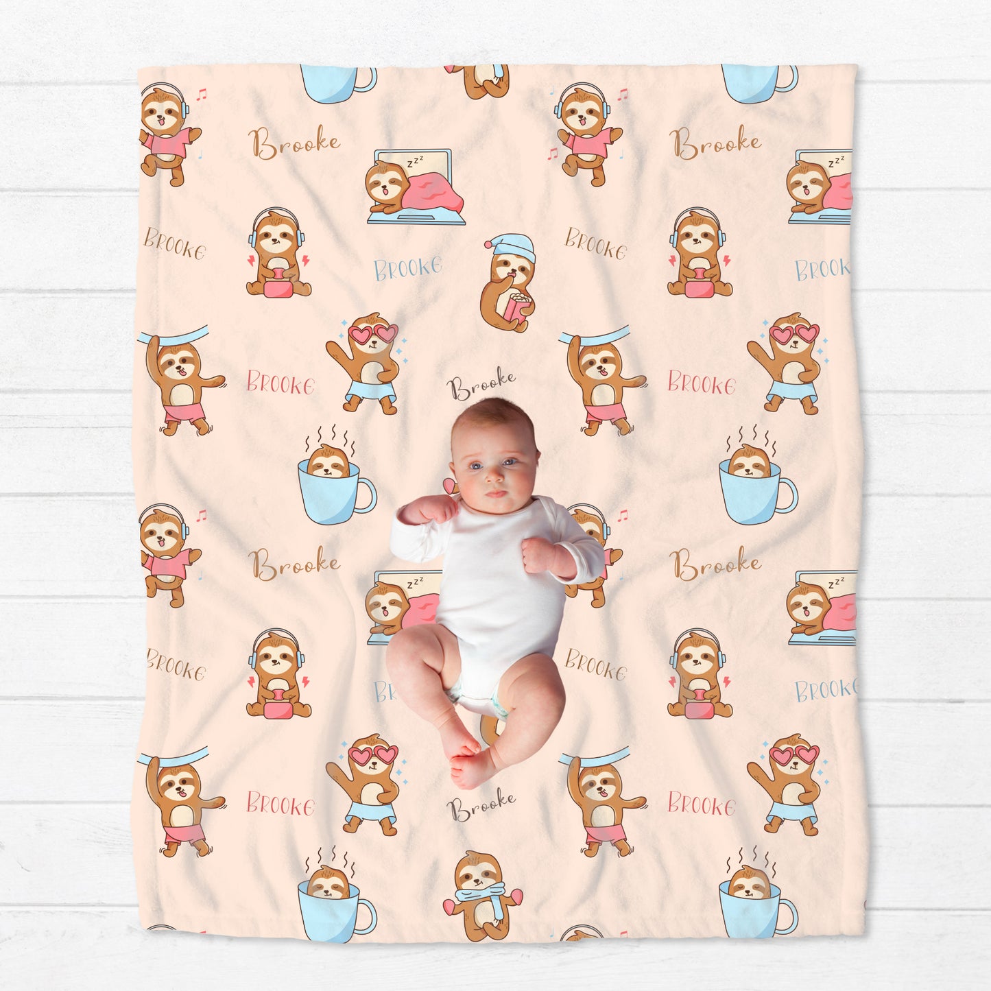 Personalised Cute Baby Sloth Blanket