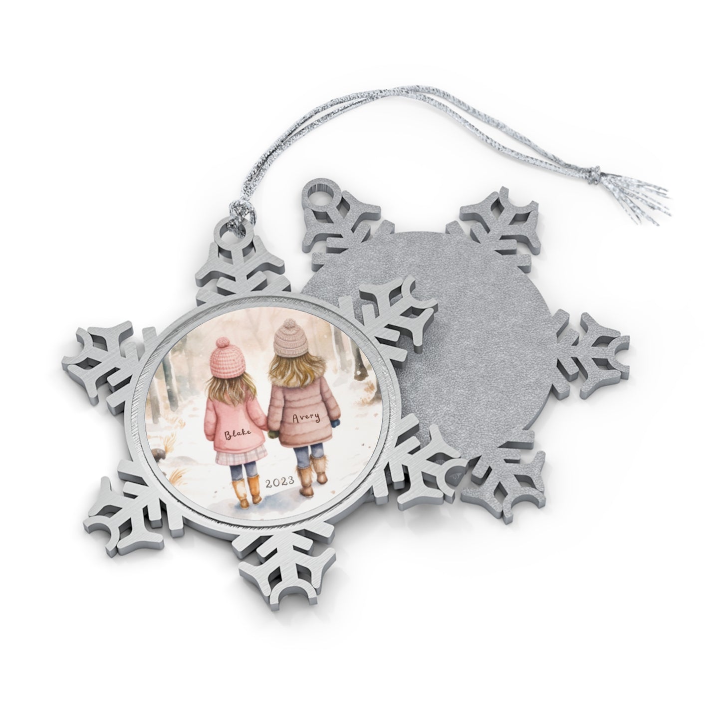 Personalized Pewter Snowflake Ornament | Sisters / Friends